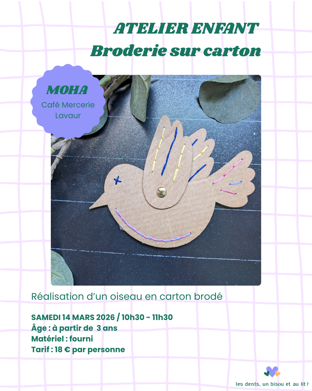 atelier broderie enfants Lavaur oiseau carton petites mains
