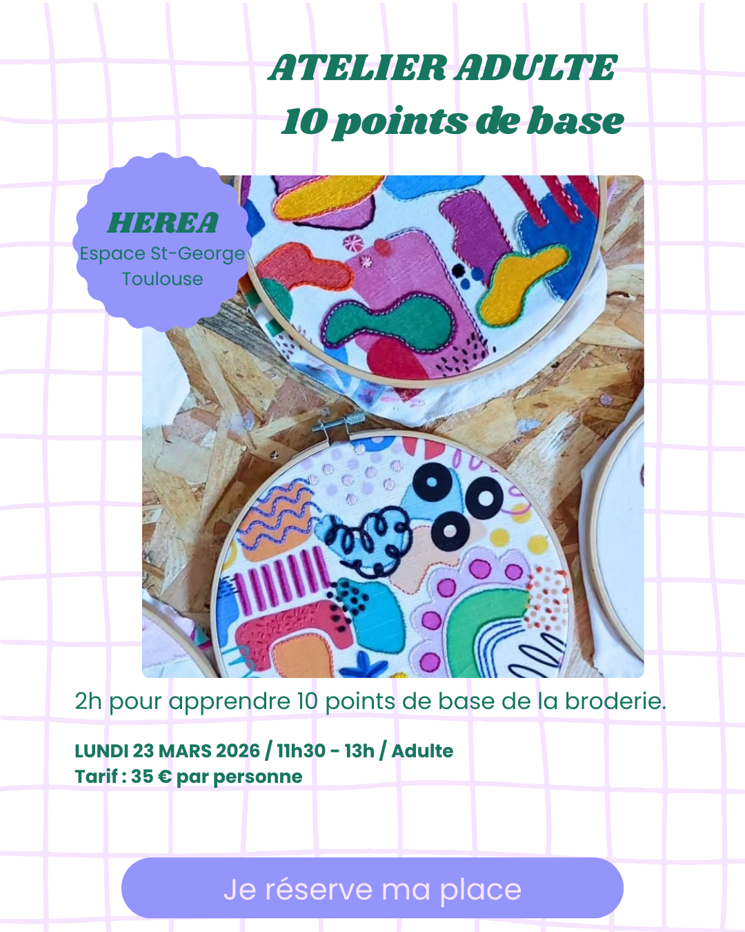 Atelier broderie ados/adultes — Mémo Points 11h30 - 13h — 35€