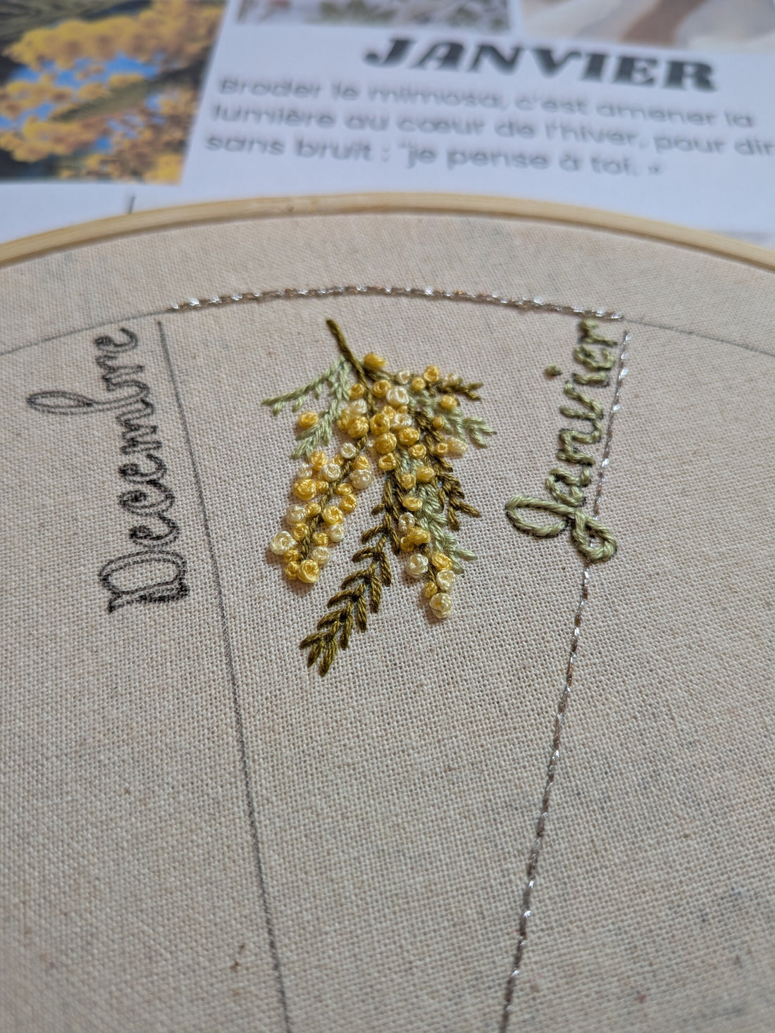Motif Mimosa — palette de fils DMC pour broder vos premières fleurs