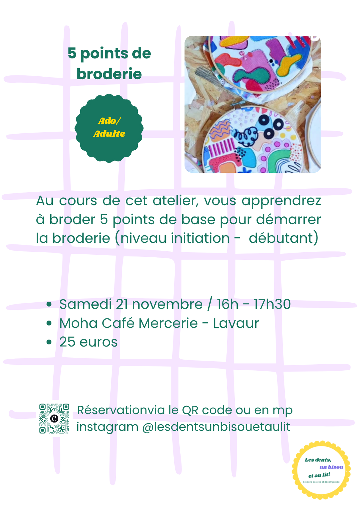 Atelier de broderie - 5 points de base - Moha Café mercerie Lavaur